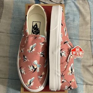 Vans slip ons, bird design, light pink